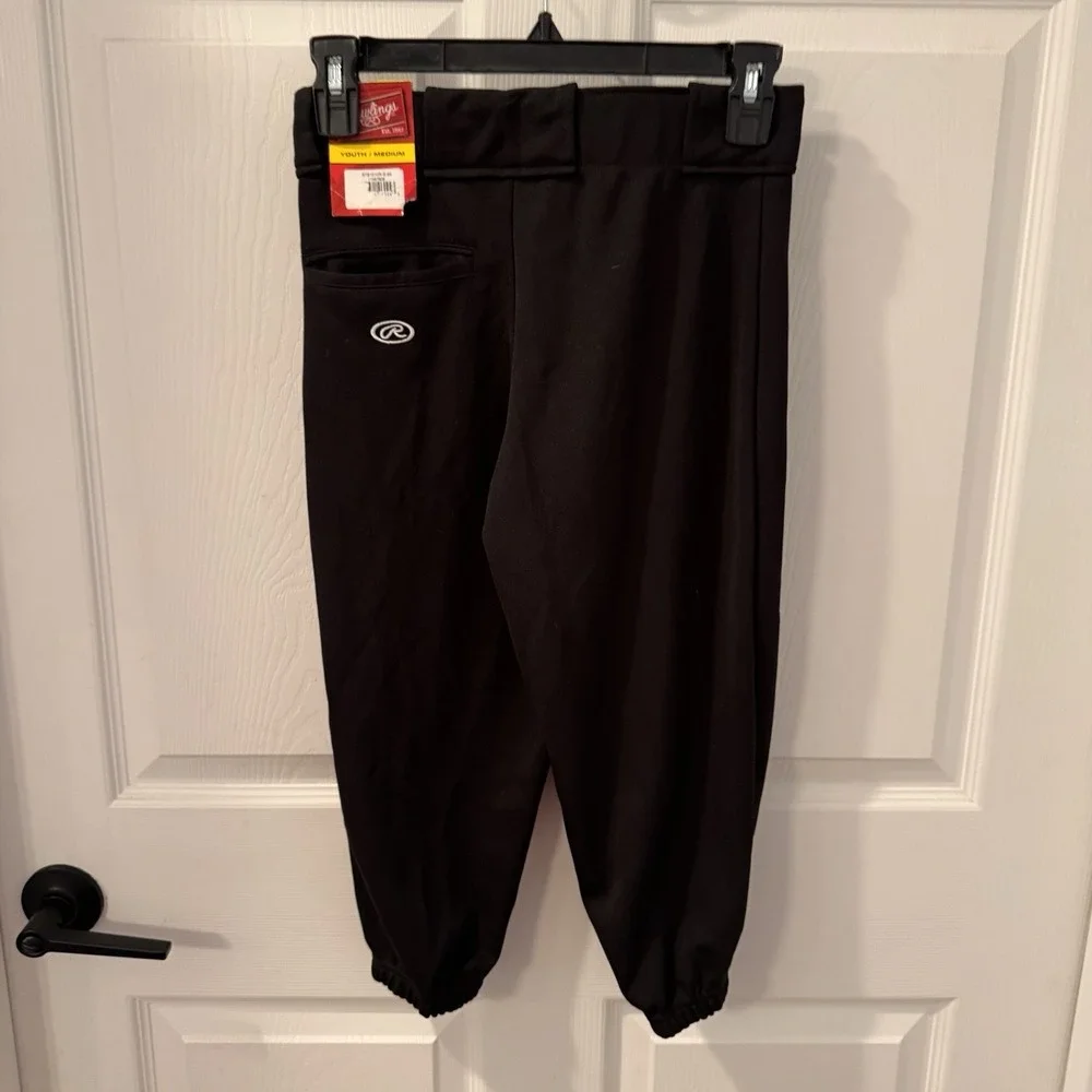 NEW Rawlings Youth Baseball Pants‎ SZ M Belt Loops Black Elastic Softball Sports